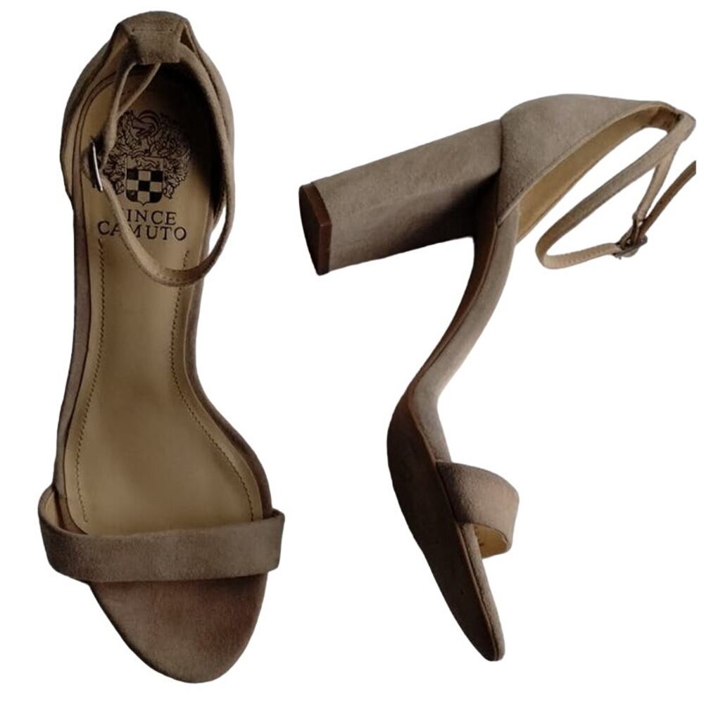 Vince Camuto VP Malissa  High Block Heels Sandals Leather upper Nude Beige 9.5
